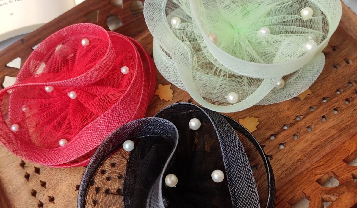 pearl fascinators Handcrafted Bows and Scrunchies Handmade Pigtail Bows Fascinators