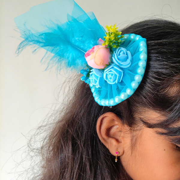 Blue  and pink pearl fascinator